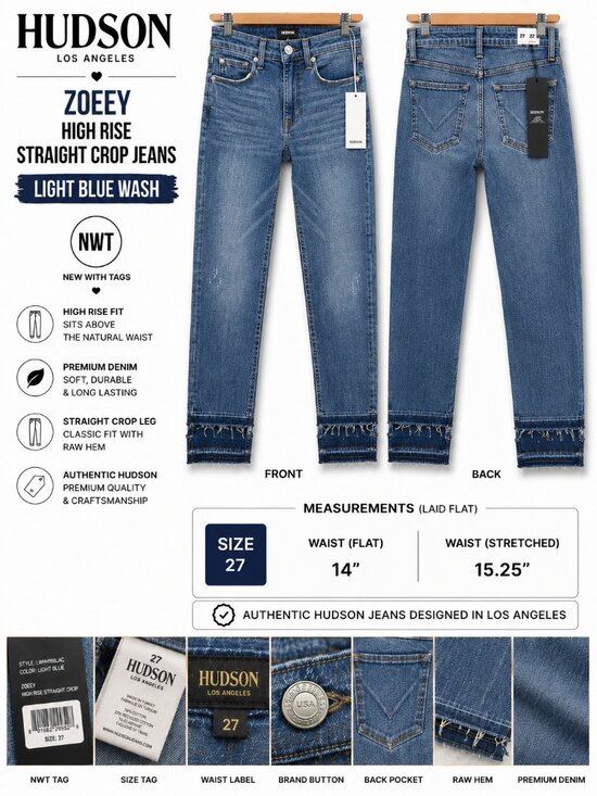 Hudson Jeans Denim - NWT Hudson Zoeey High Rise Straight Crop Jeans Women's Size 27